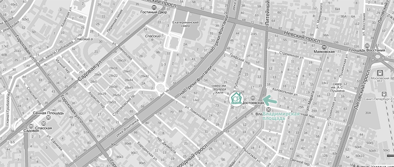 Владимирская площадь на карте
